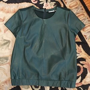 Halogen genuine leather/fabric top blouse